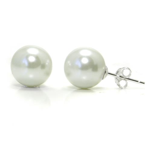 Metal Factory White Freshwater 10MM Cultured Pearl Sterling Silver Stud Earrings