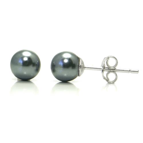 Metal Factory Tahitian Grey Freshwater 6MM Cultured Pearl Sterling Silver Stud Earrings