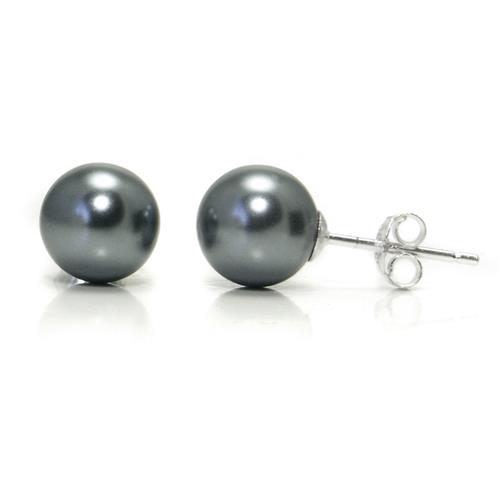 Metal Factory Tahitian Grey Freshwater 8MM Cultured Pearl Sterling Silver Stud Earrings