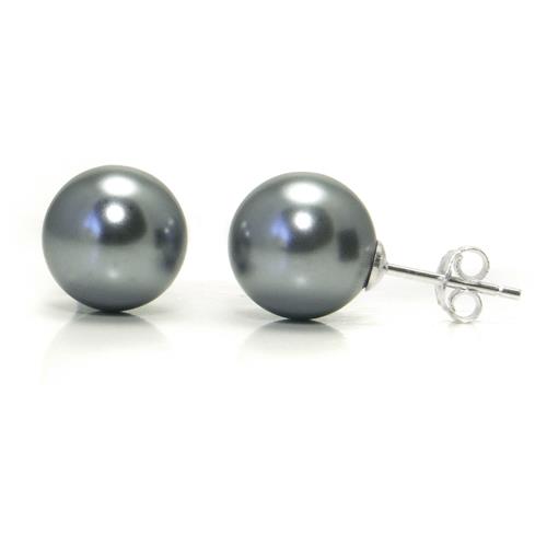 Metal Factory Tahitian Grey Freshwater 10MM Cultured Pearl Sterling Silver Stud Earrings