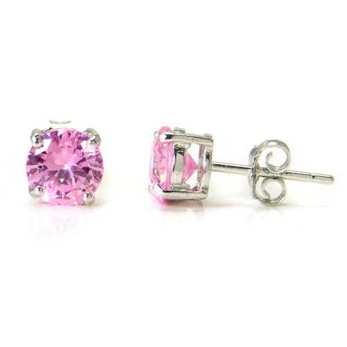 Metal Factory 925 Sterling Silver 1.5 tcw Basket Setting 6MM Pink Round CZ Cubic Zirconia Nickel Free Stud Earrings