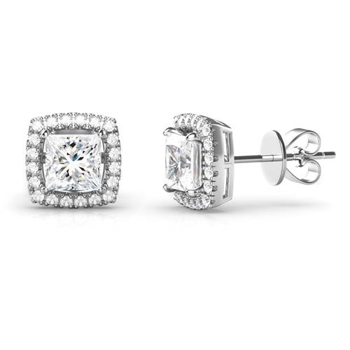 Metal Factory 925 Sterling Silver Princess CZ Cubic Zirconia Halo Earrings